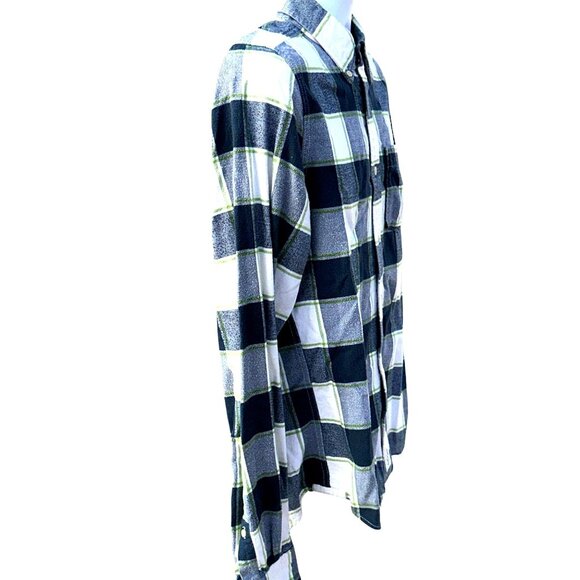 Abercrombie Fitch Large Muscle Button Up Plaid Shirt Green Navy White Cotton Men - Picture 4 of 10